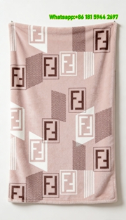 Fendi Blush Pink Brown White FF Monogram Flannel Throw Blanket IMG_9512